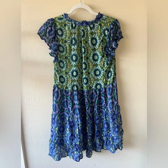 Anthropologie Blue and Green Floral Midi Dress size small - Picture 6 of 6